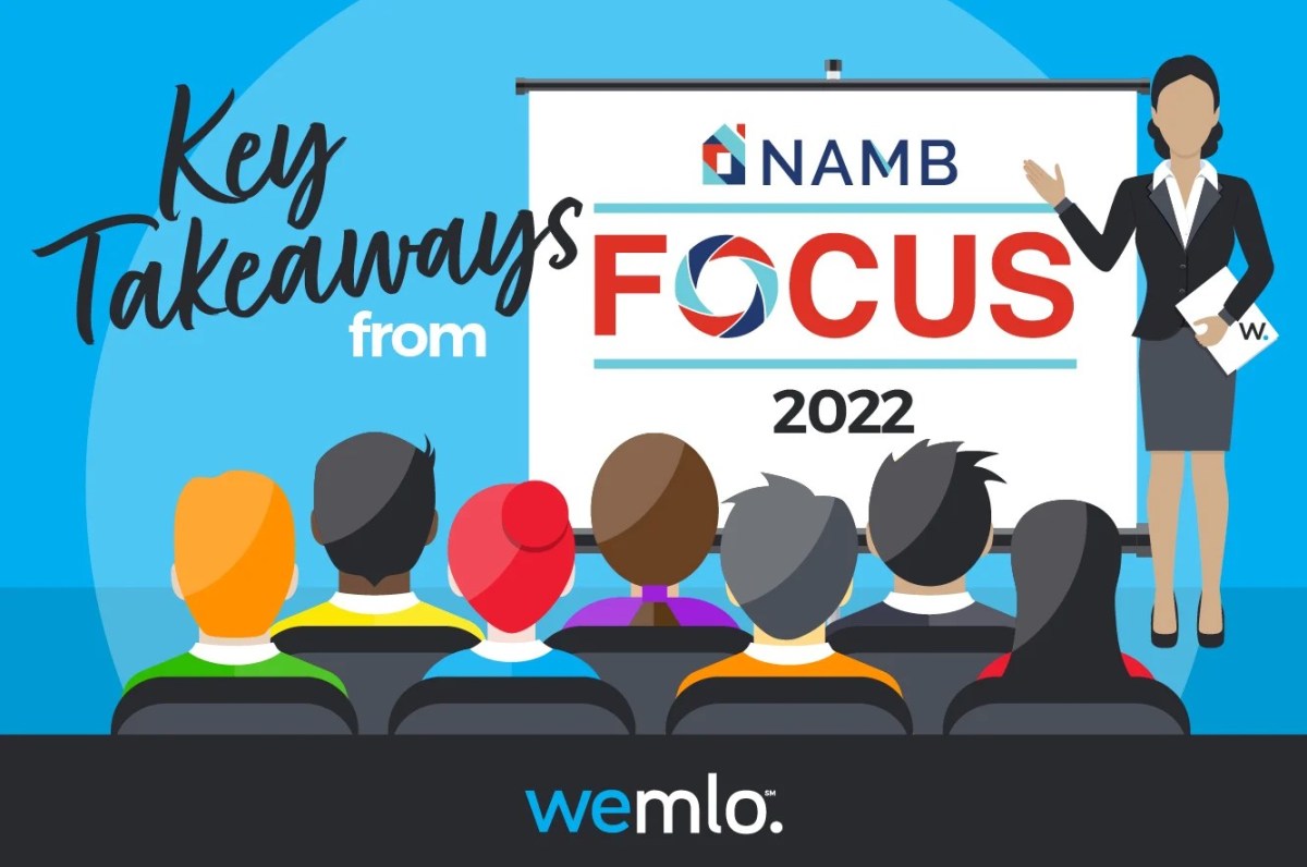 Illustration of a presenter in front of an audience with a screen displaying NAMB Focus 2022. The text reads Key Takeaways from NAMB Focus 2022. The wemlo logo is at the bottom. Illustration of a presenter in front of an audience with a screen displaying NAMB Focus 2022. The text reads Key Takeaways from NAMB Focus 2022. The wemlo logo is at the bottom.