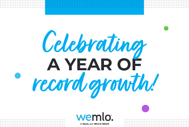 Graphic with the text Celebrating a year of record growth! and the wemlo logo at the bottom, decorated with colorful dots on a white background. Graphic with the text Celebrating a year of record growth! and the wemlo logo at the bottom, decorated with colorful dots on a white background.