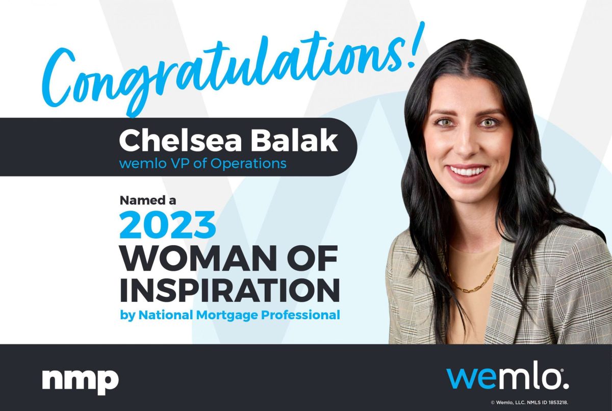 A congratulatory banner featuring Chelsea Balak, named 2023 Woman of Inspiration by National Mortgage Professional, with her smiling portrait and logos for nmp and wemlo. A congratulatory banner featuring Chelsea Balak, named 2023 Woman of Inspiration by National Mortgage Professional, with her smiling portrait and logos for nmp and wemlo.